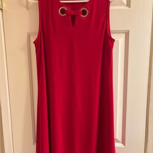 Anne Klein Red Sleeveless Shift Dress with Silver Ring Accents